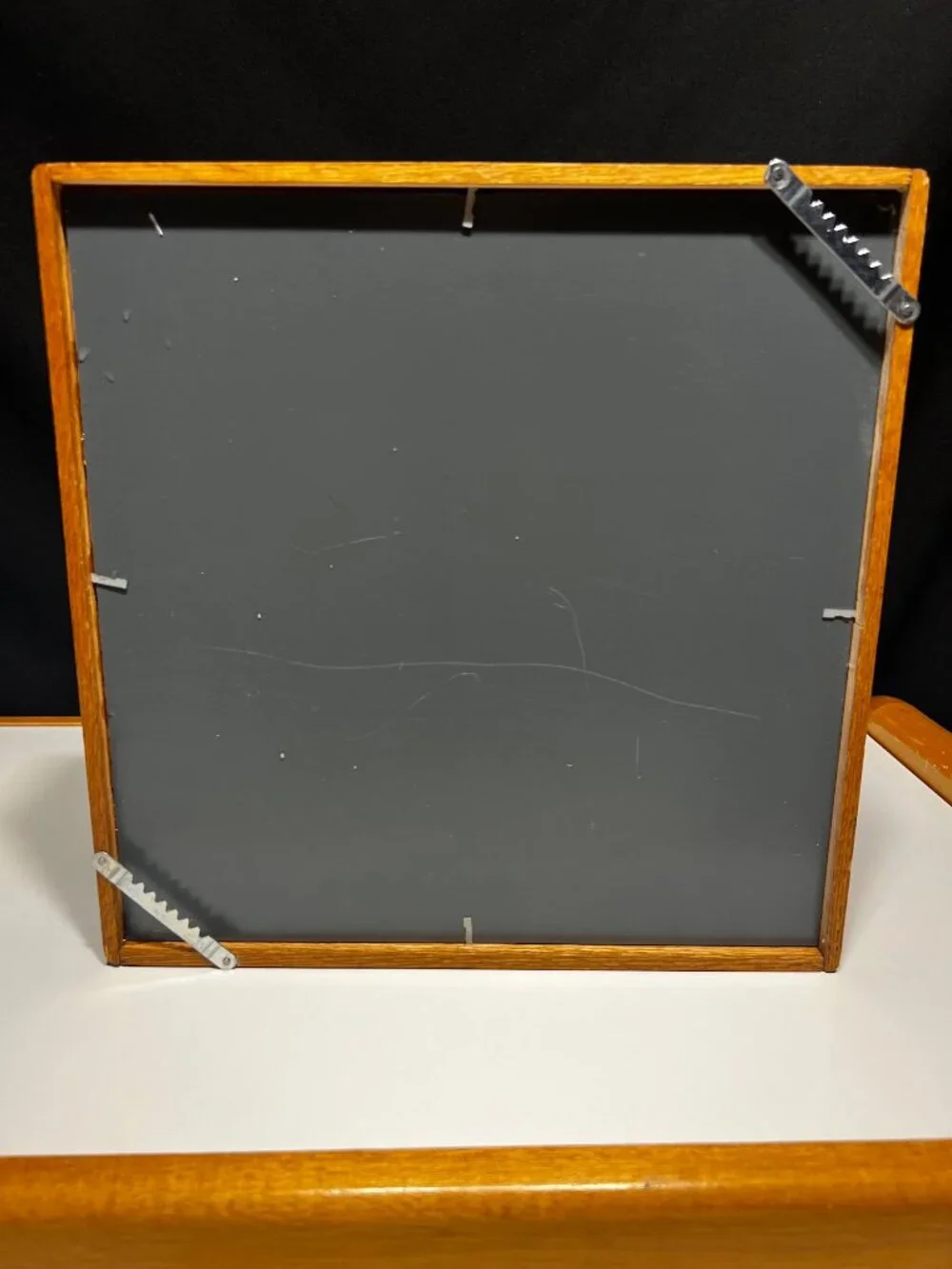Vintage Geometric Wood Mirror Shadow Box Shelf